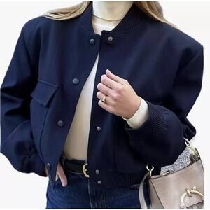 JASON WU Women’s Navy Blue Snap Front Pocket Bomber Jacket small